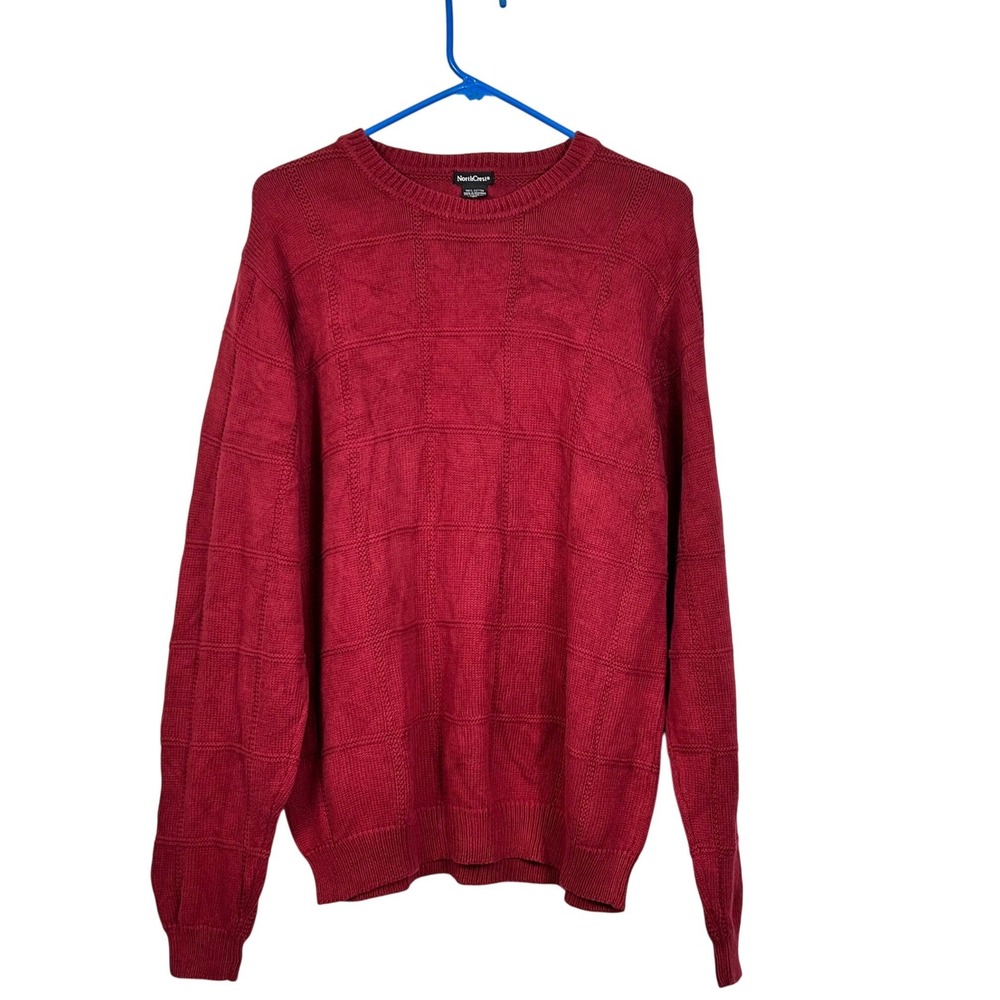 NorthCrest‎ Sweater Mens Medium Red Cotton Knit Textured Long Sleeve Pullover